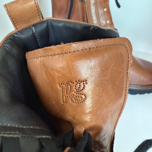 NIB Paul Green Joan Lace-Up Combat Ankle Bootie in Cognac Brown Leather Size 6 - Picture 9 of 11